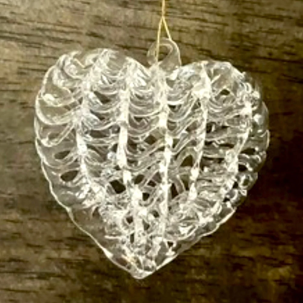 Vintage 5 Spun Glass Hand-Blown Heart Holiday Wedding Ornaments